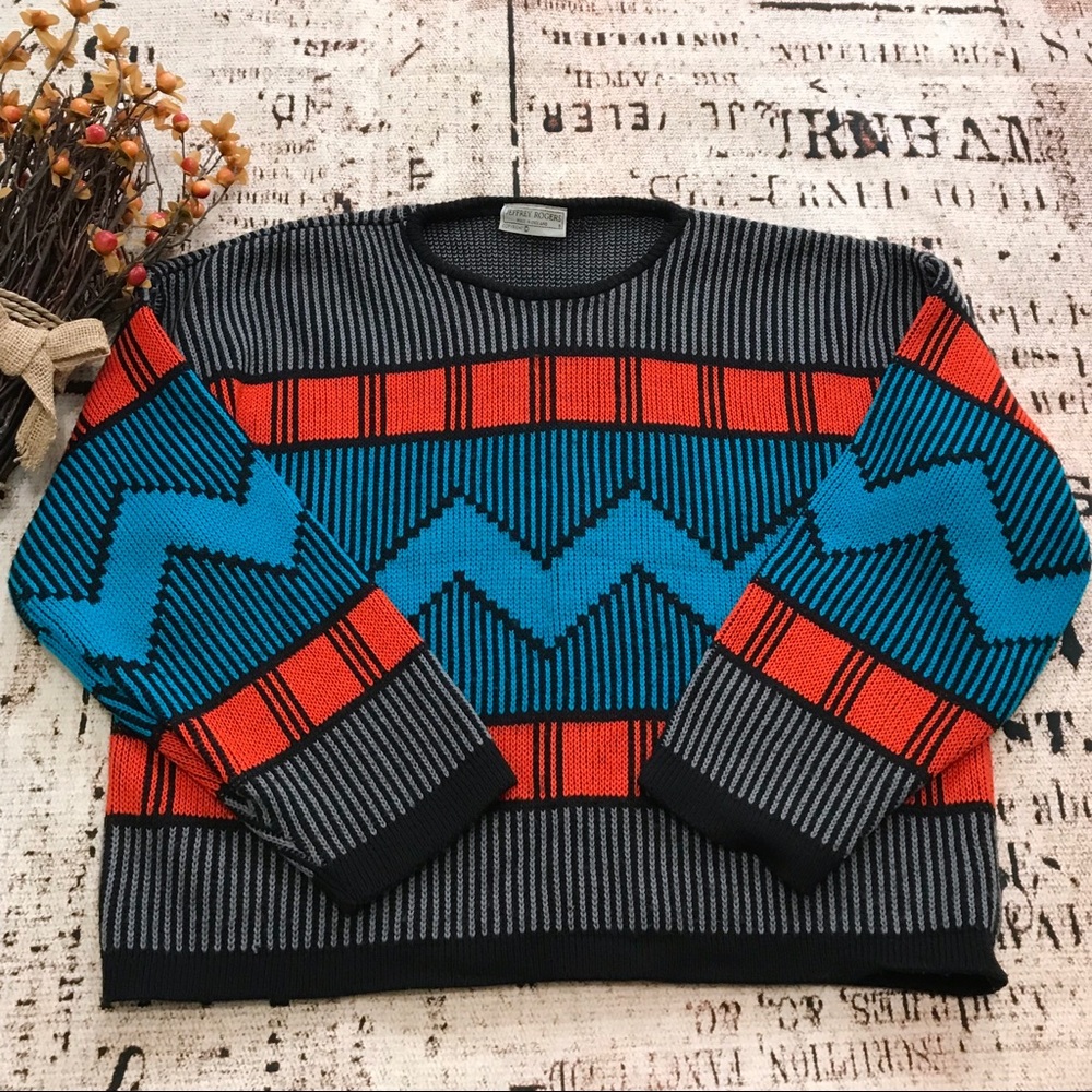 Jeffrey Rogers England VTG Sweater Retro Top Sz L